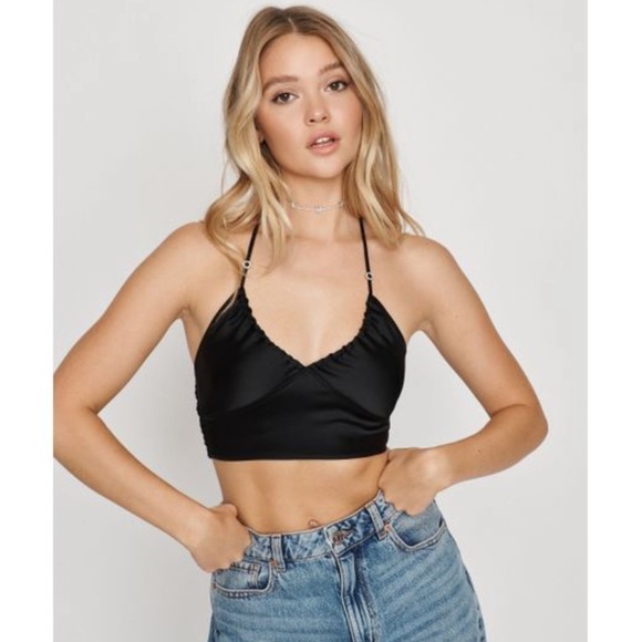 Garage Black Raya Ruched Satin Halter Top - Picture 1 of 3